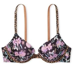 Victoria's Secret Sexy Tee Push Up Bra Black Starry Floral Size 32D